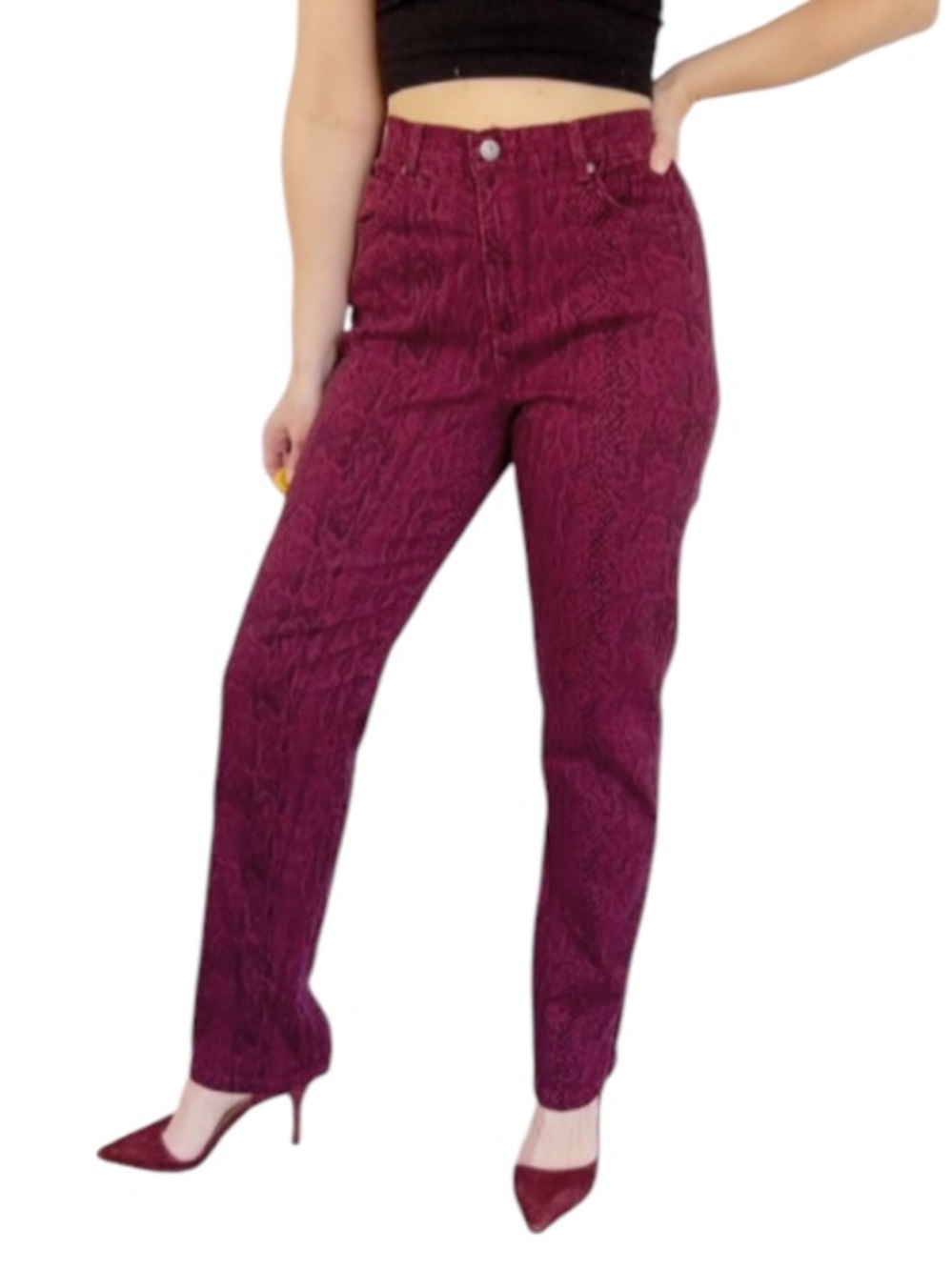 Gloria Vanderbilt Amanda maroon snake print high rise straight leg jeans size 10